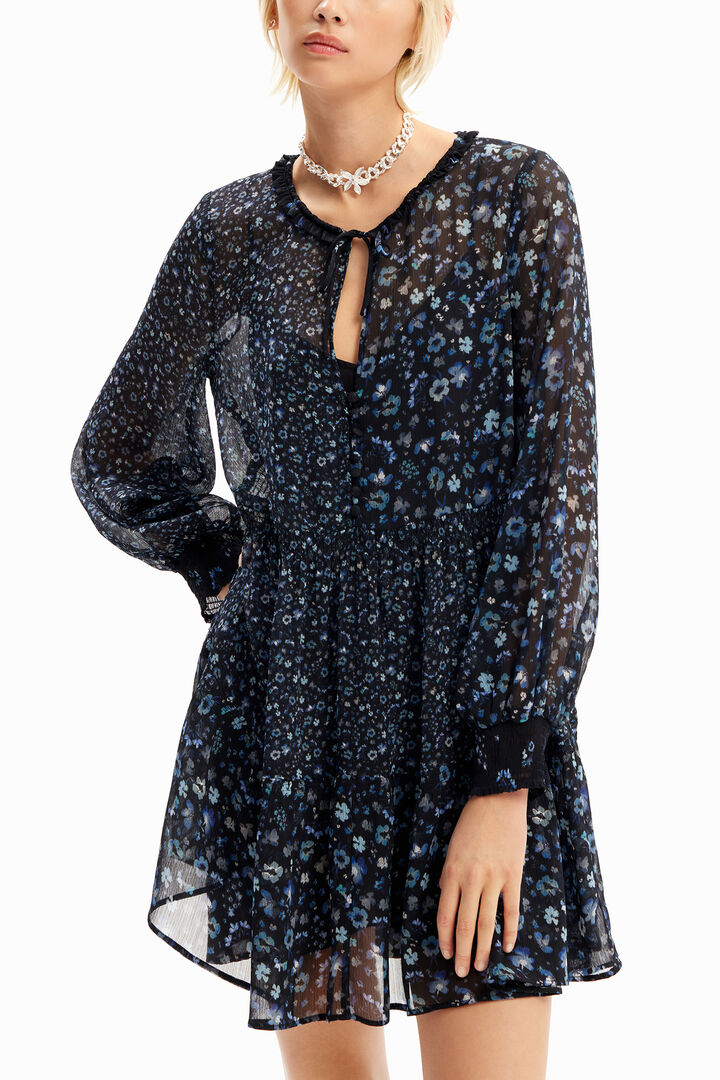 Short floral chiffon dress | Desigual
