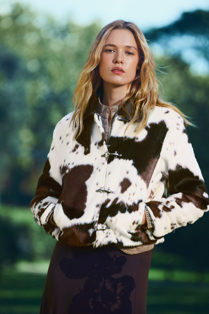 Animal print faux fur jacket
