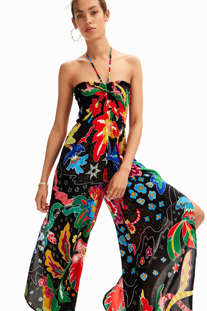 Jungle design halter neck jumpsuit | Desigual