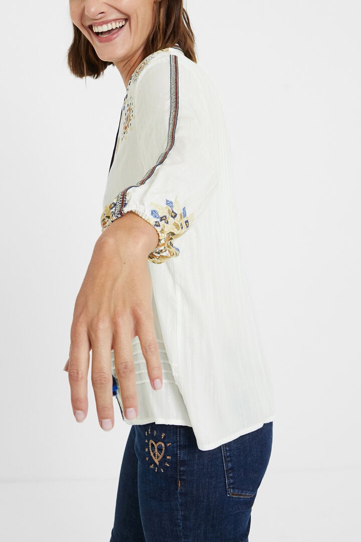 Blusa boho manga 3/4 y cuello pico | Desigual