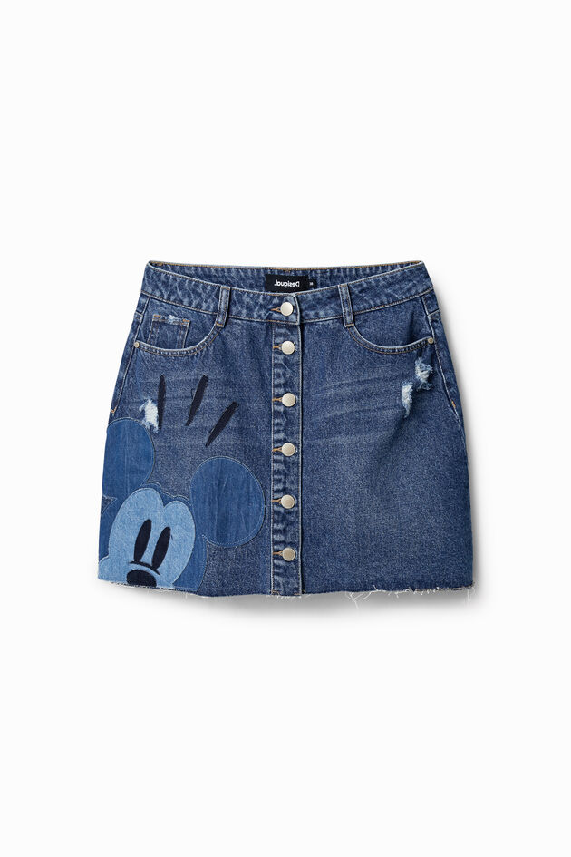 Mini-jupe en jean patch Mickey Mouse