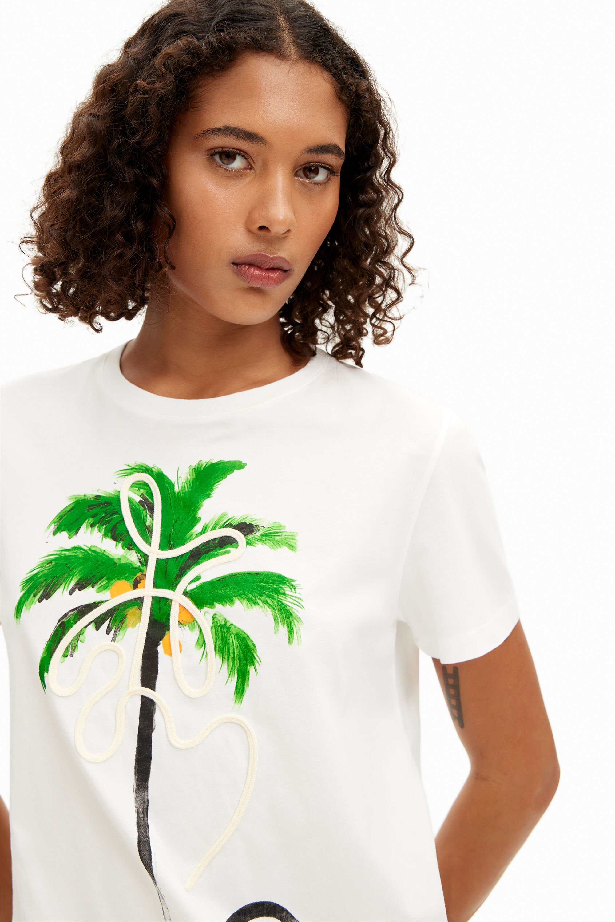 Shop Desigual Hand-painted Palm Tree T-shirt In White