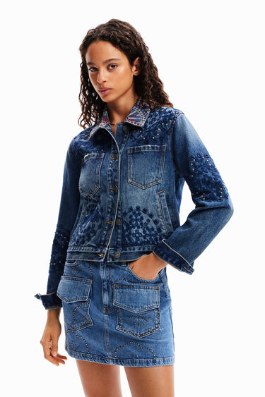 Swiss embroidery denim jacket | Desigual