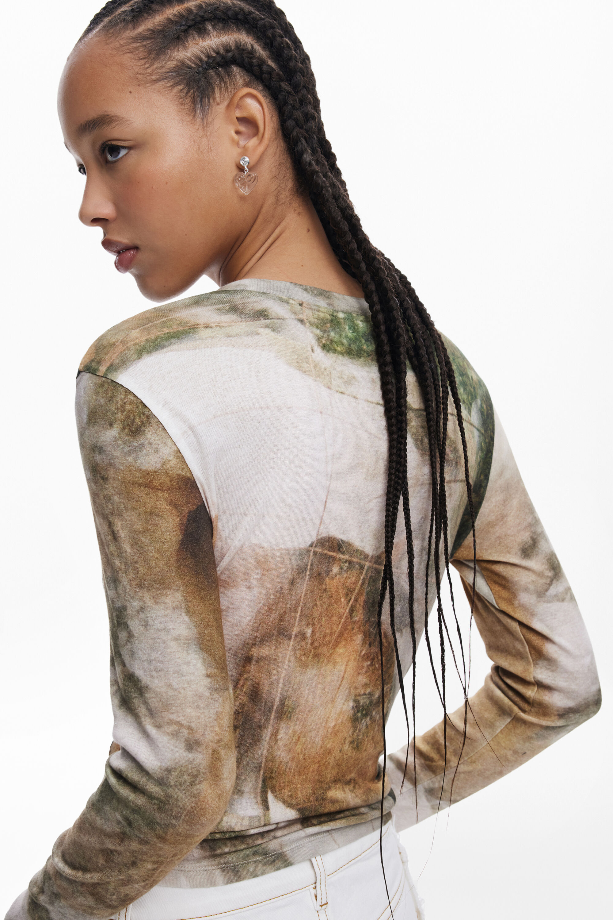 Desigual Abstract Print Cotton T-shirt In Brown