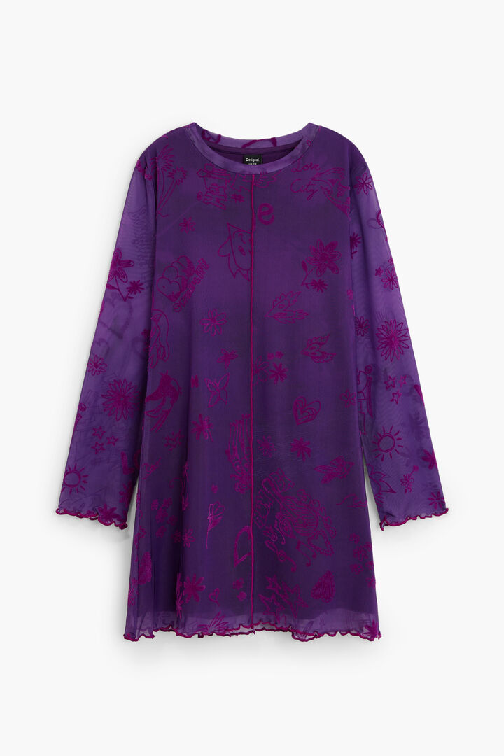 long-sleeved tulle dress