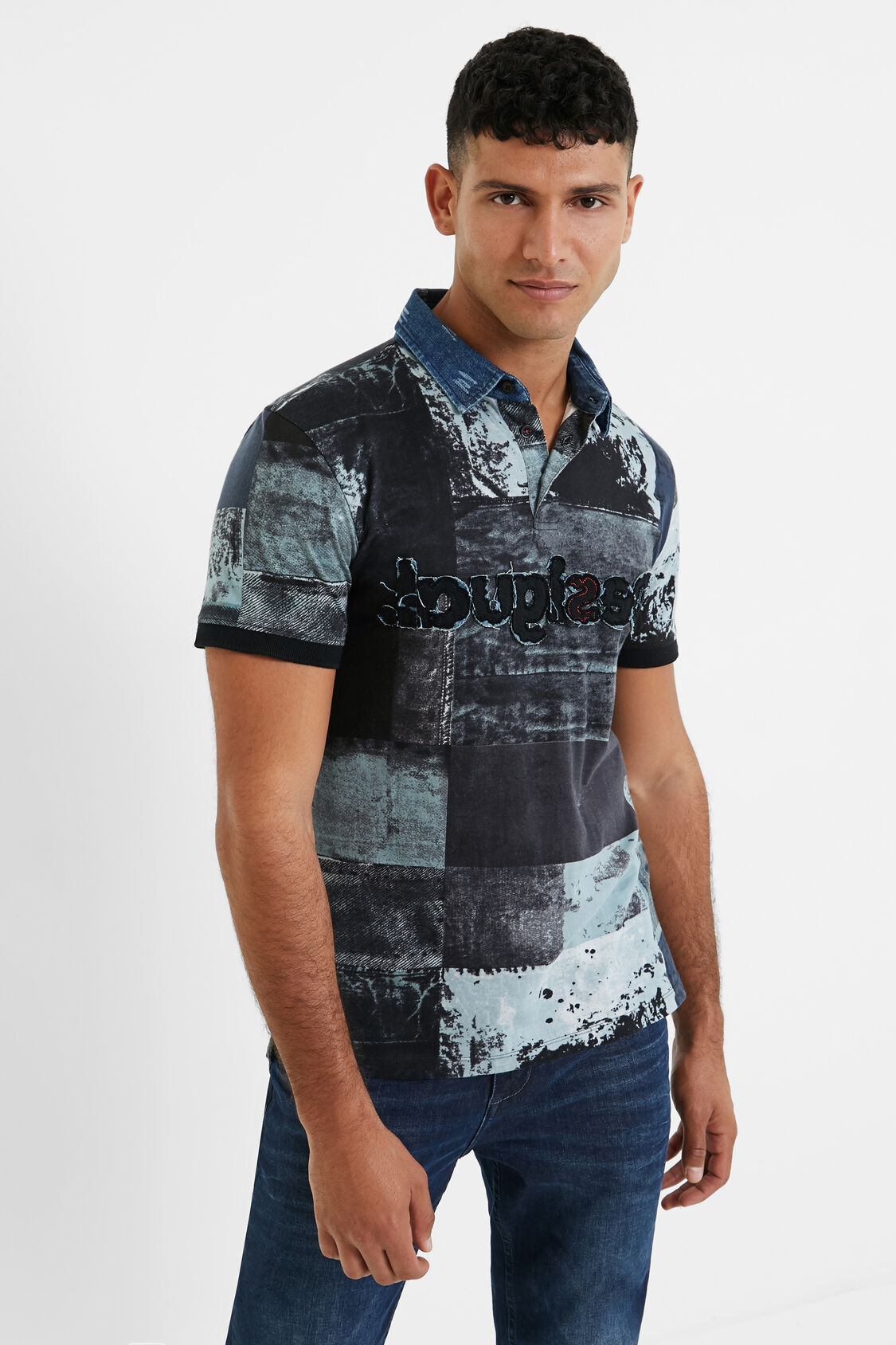 Wiskundig Senator Canada Cotton denim collar polo shirt