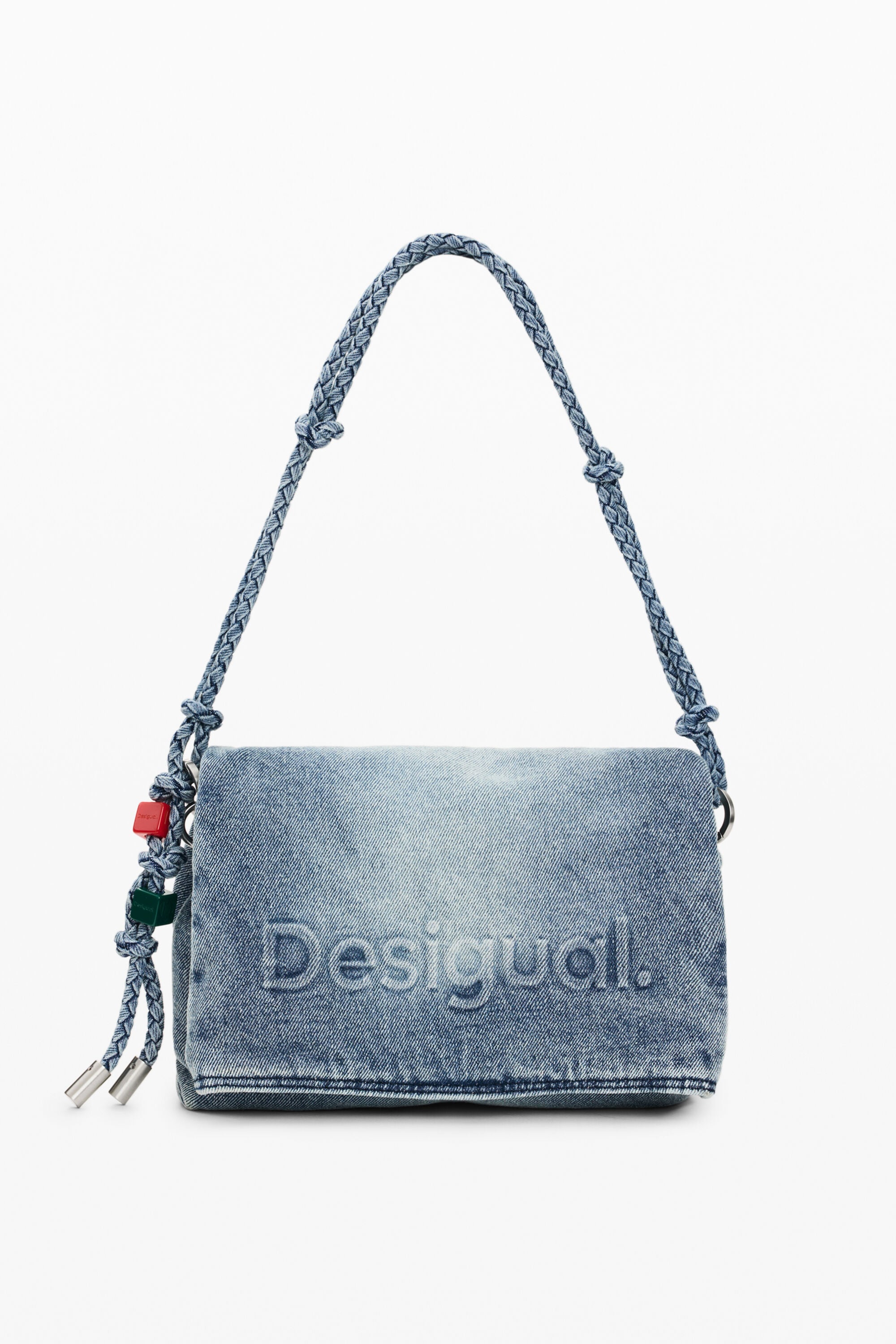 Gently Used Desigual Black Denim Quilted Effect Women\'s Bag with Red Charms Denim bag appliqués blue women main image 2