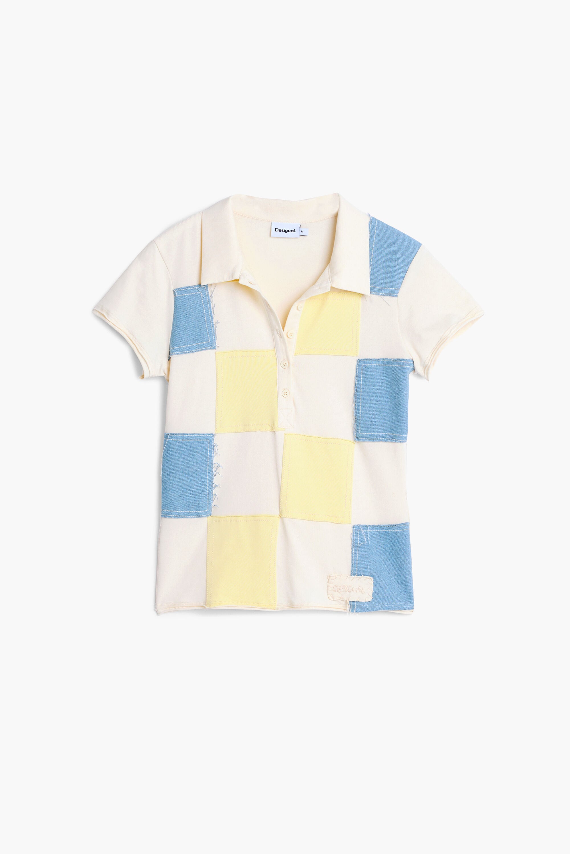 Camiseta polo patch, Algodon, Blanco,
