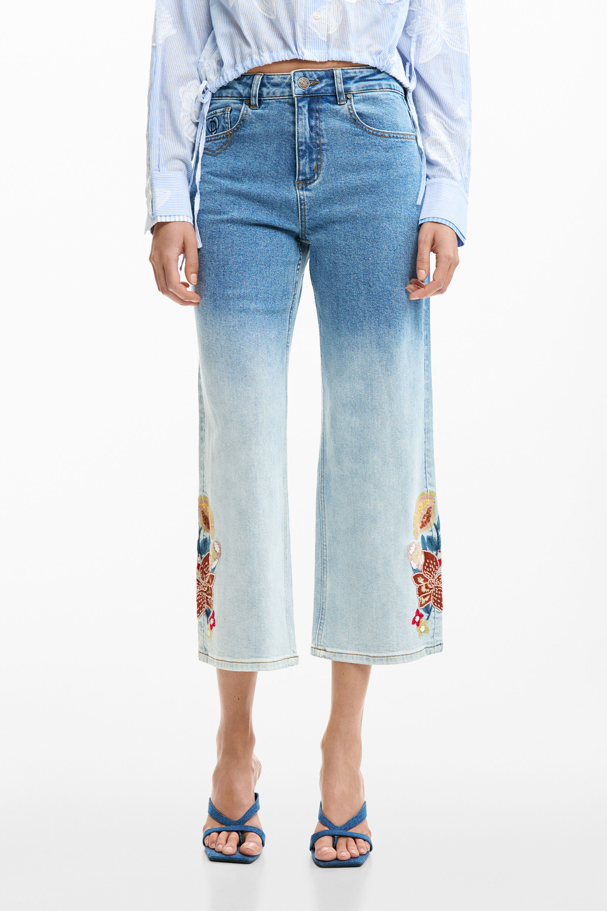 Jeans culotte ricamati - BLUE (34)