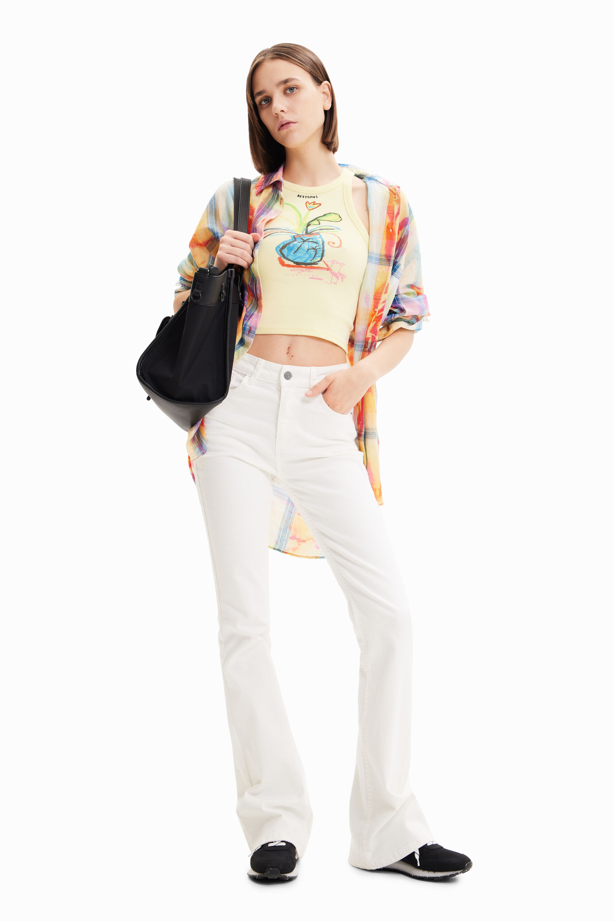 Desigual Long Flare Jeans In White