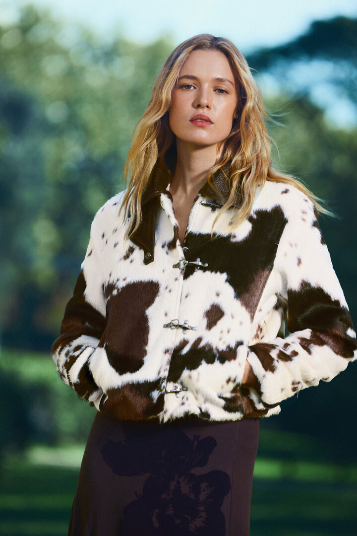 Animal print faux fur jacket