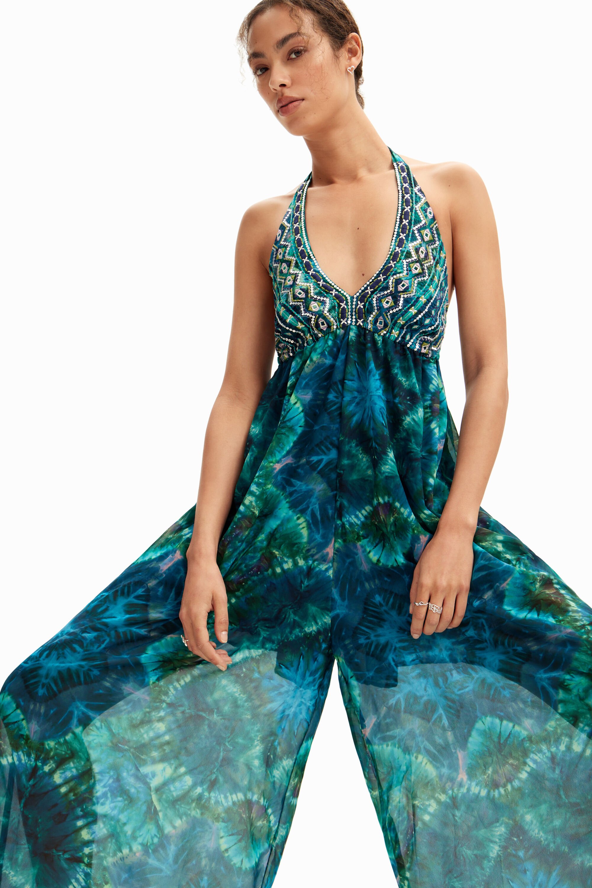 Maxi jurk halternek arty tie dye voor dames Desigual