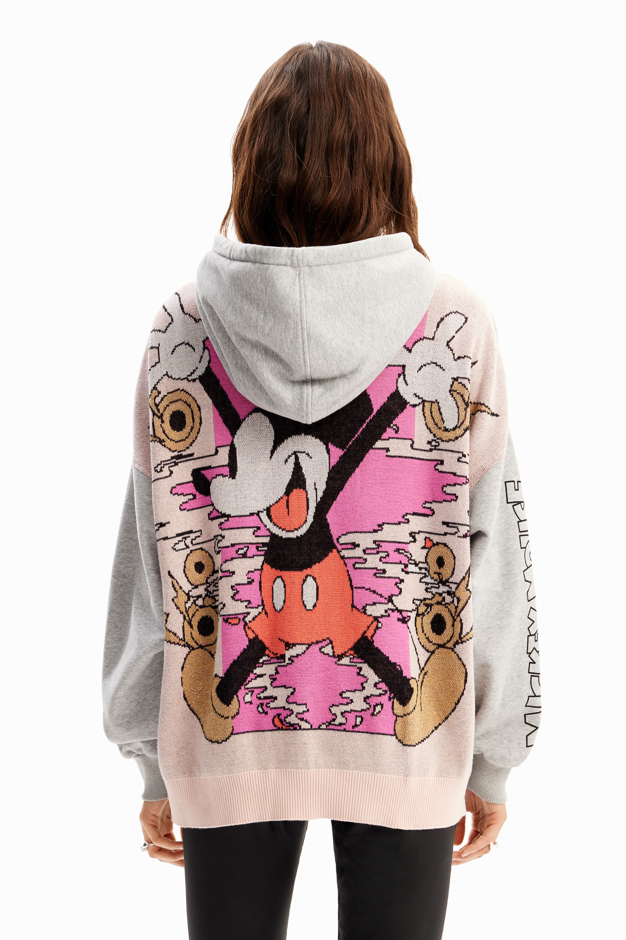 Shop Desigual Oversize Jacquard Mickey Mouse Hoodie In Black