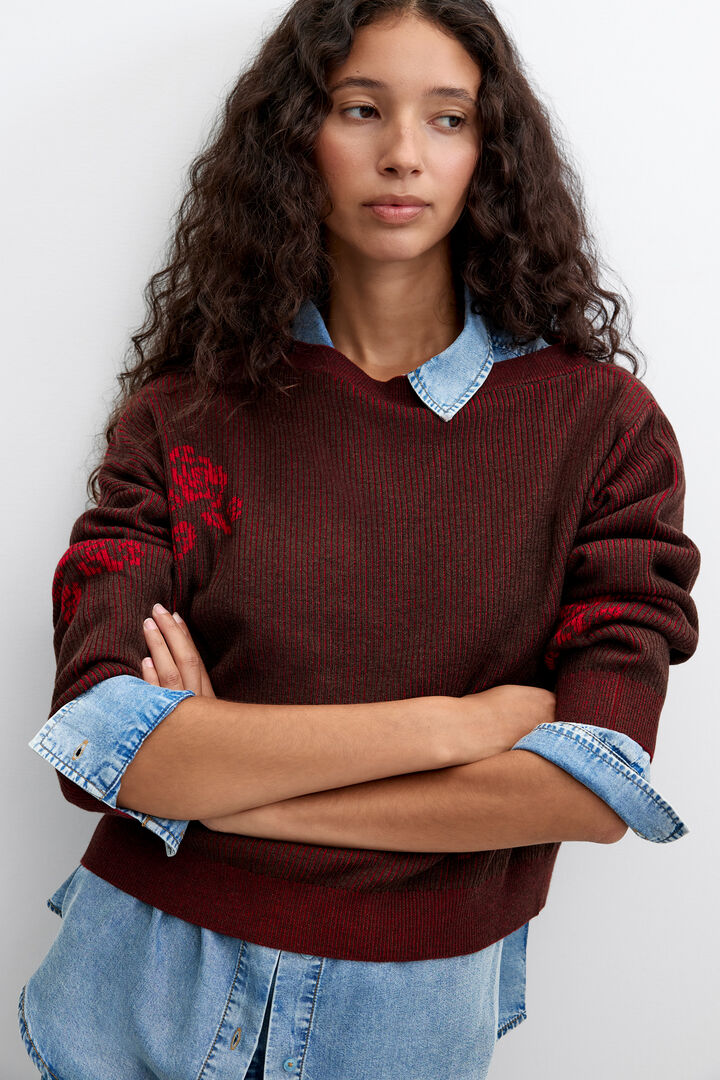 Feinstrickpullover mit Blumen