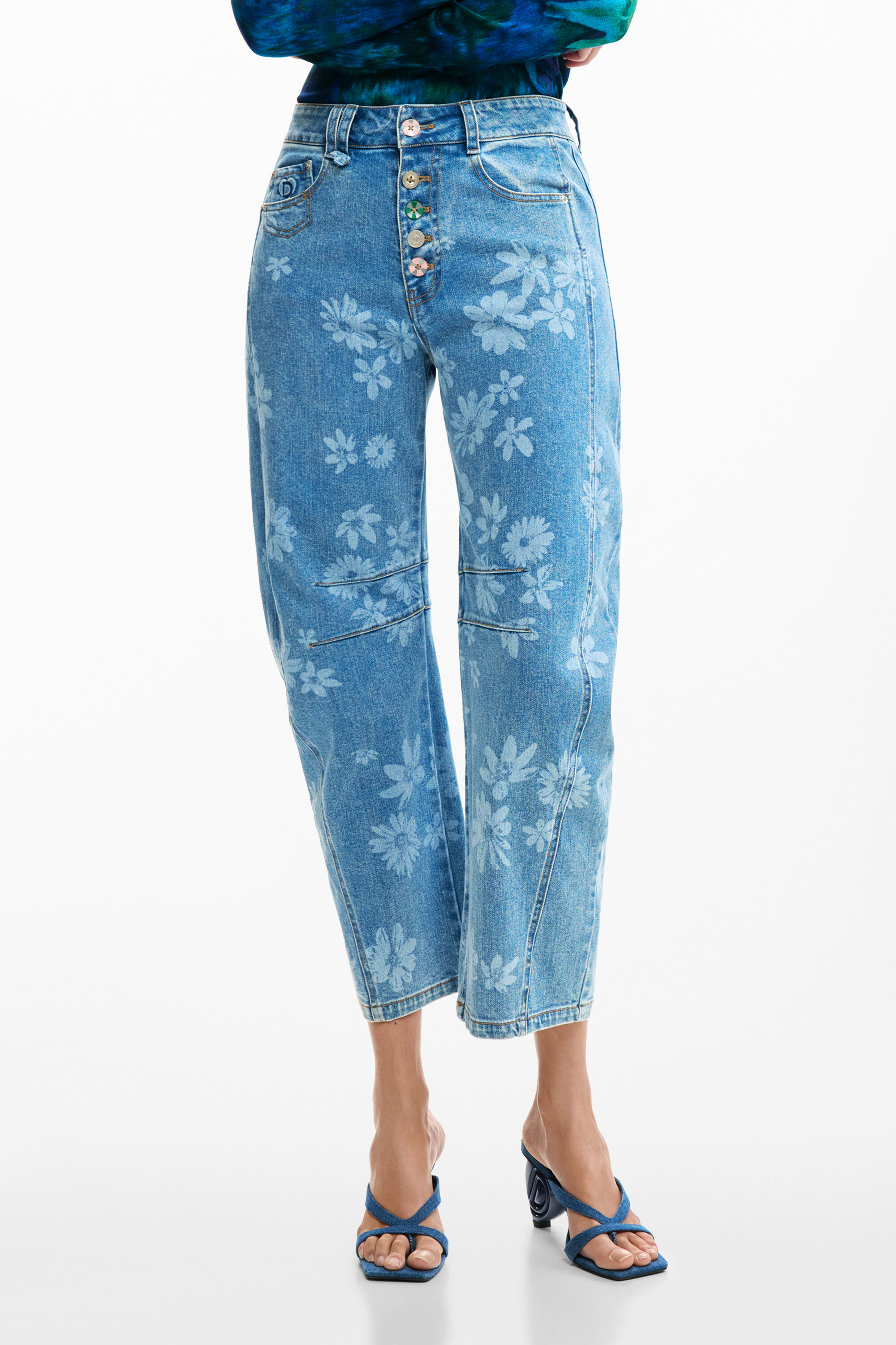 Pantalón vaquero flores - BLUE - 42