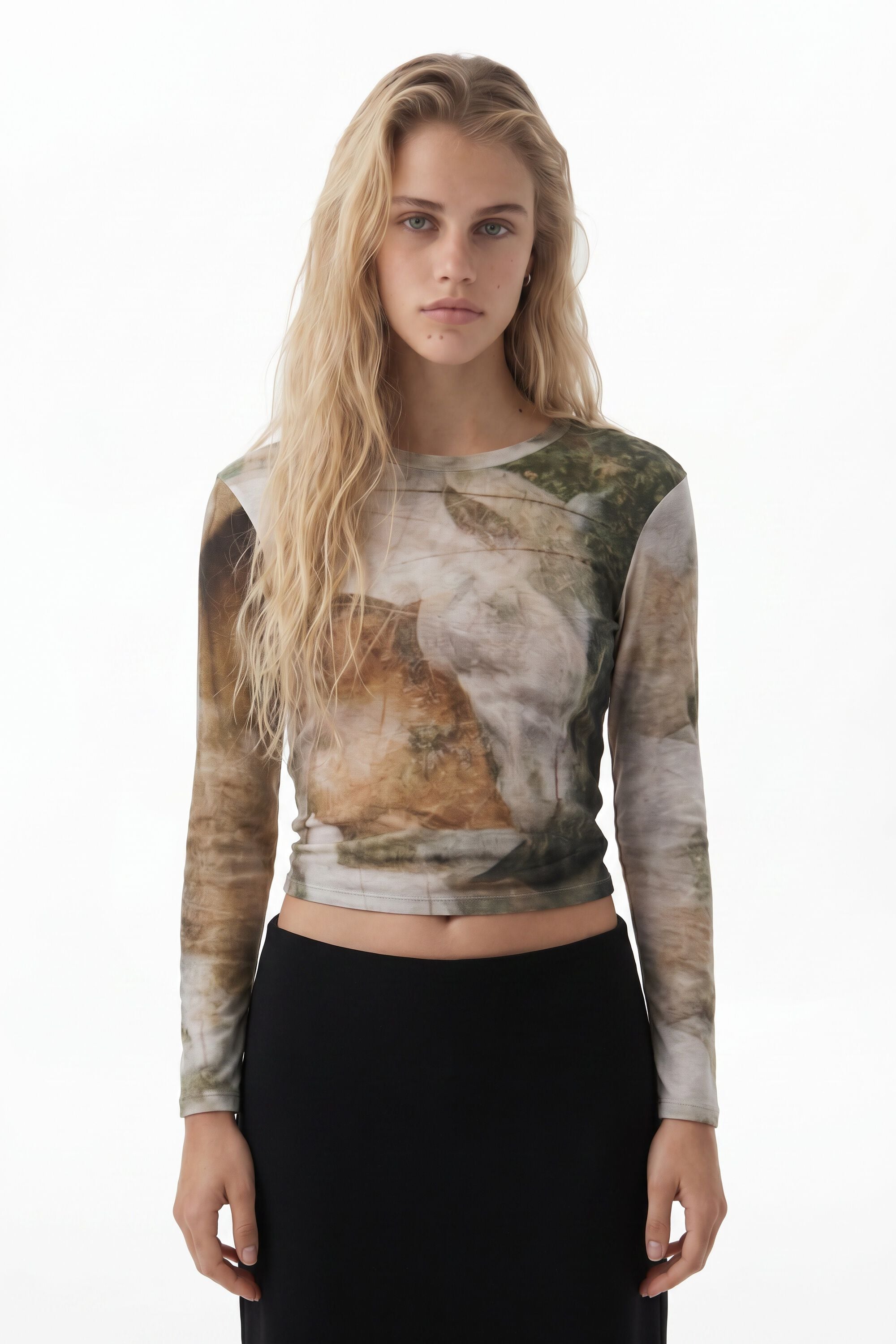Camiseta cuello alto caballo, Algodon, MarróN, XS