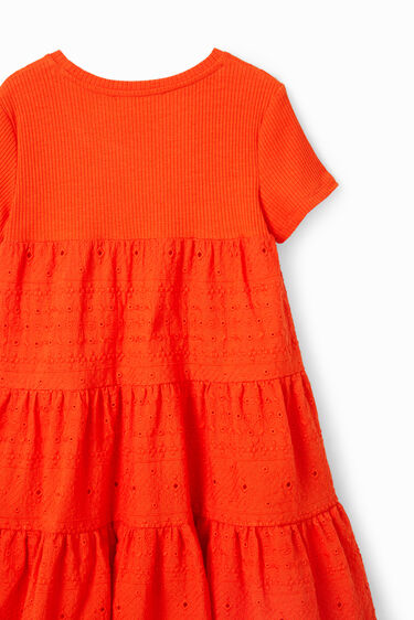 Vestido combinado bordado suizo | Desigual