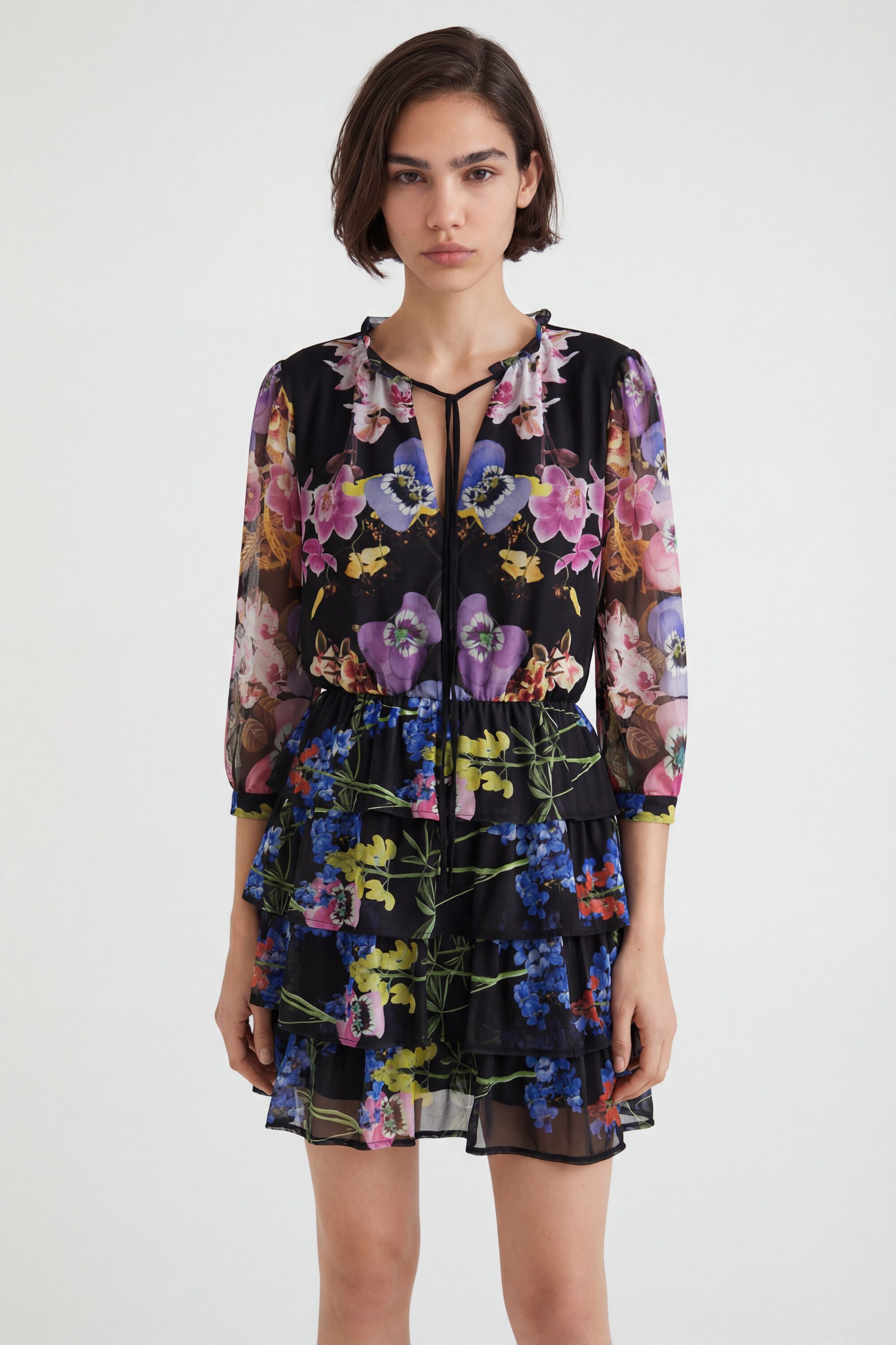 Desigual, Kleid mit Orchideen von M. Christian Lacroix, Polyester, Schwarz, M