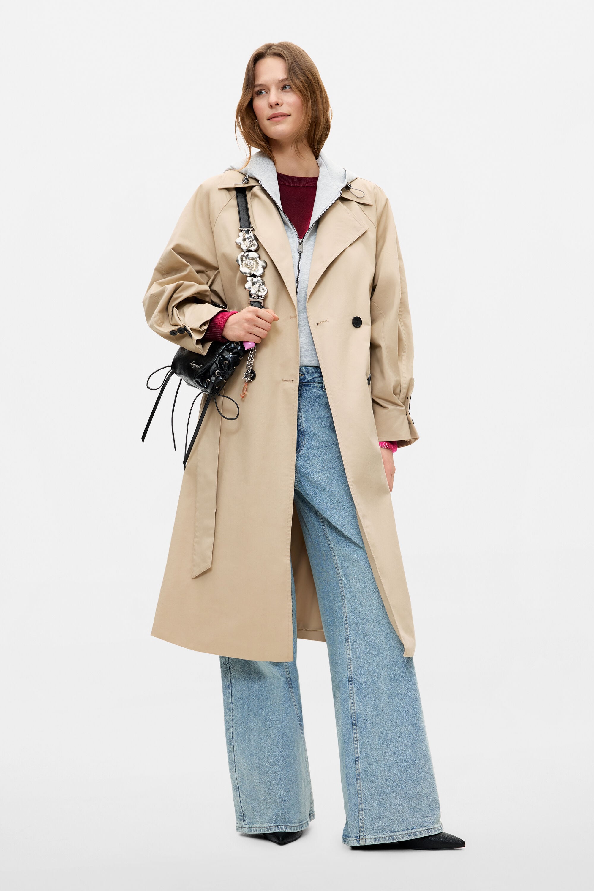 Desigual, Abrigo Trench Removible, Algodon, MarróN