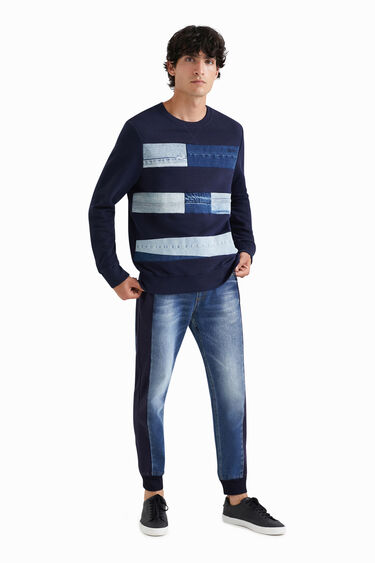 Fleece sweatshirt met denim patches | Desigual