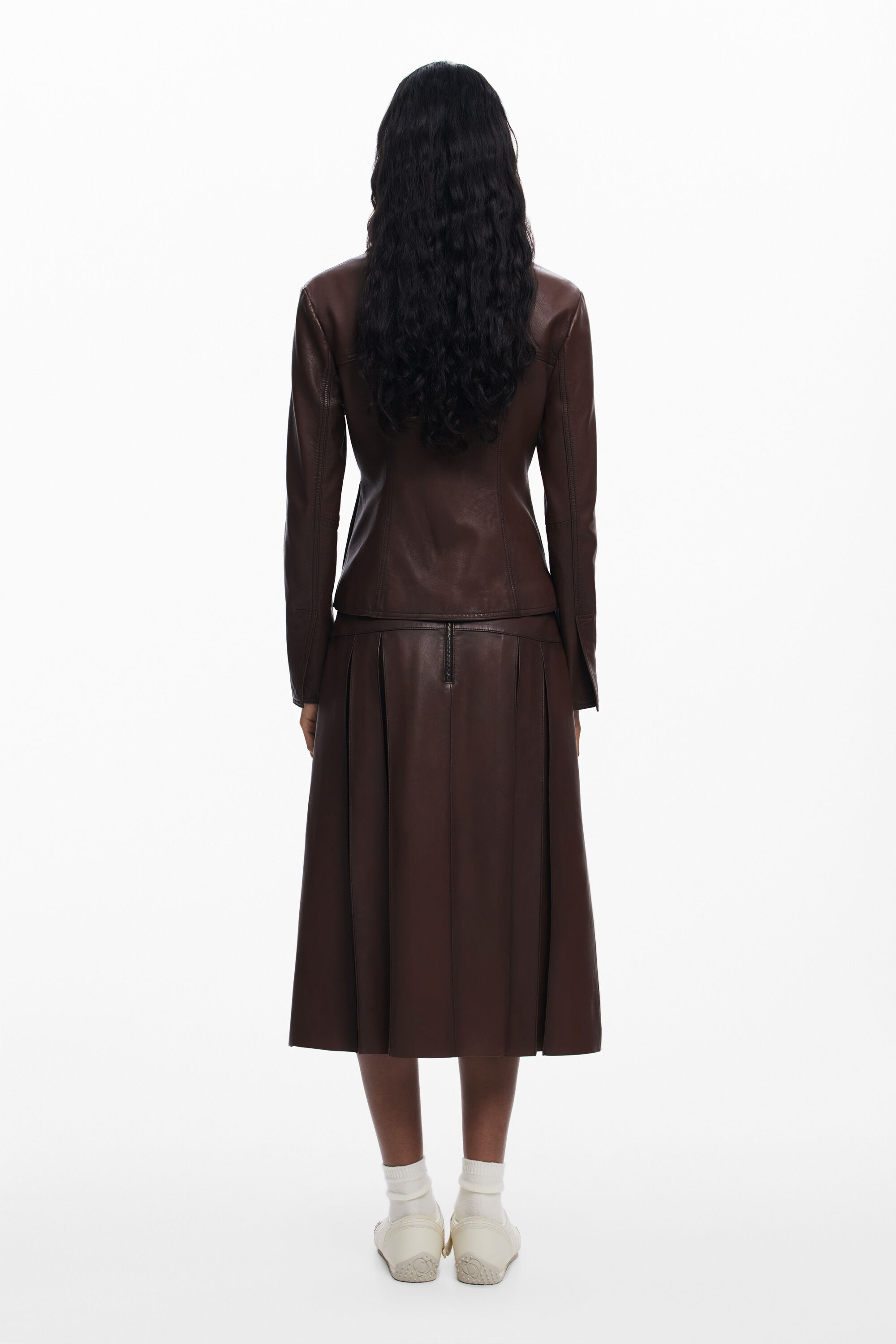 Desigual Peplum Leather Biker Jacket In Brown