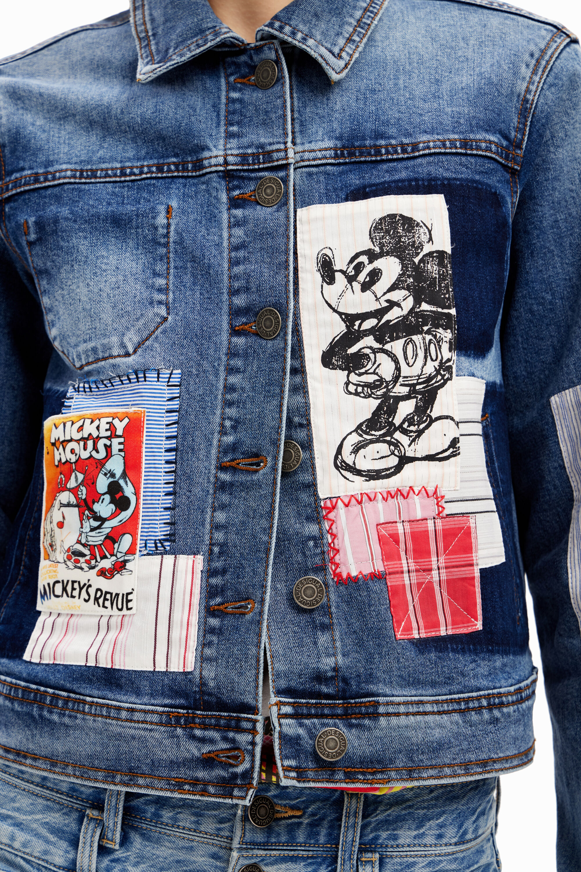 Women s Patchwork Mickey Mouse denim jacket I Desigual