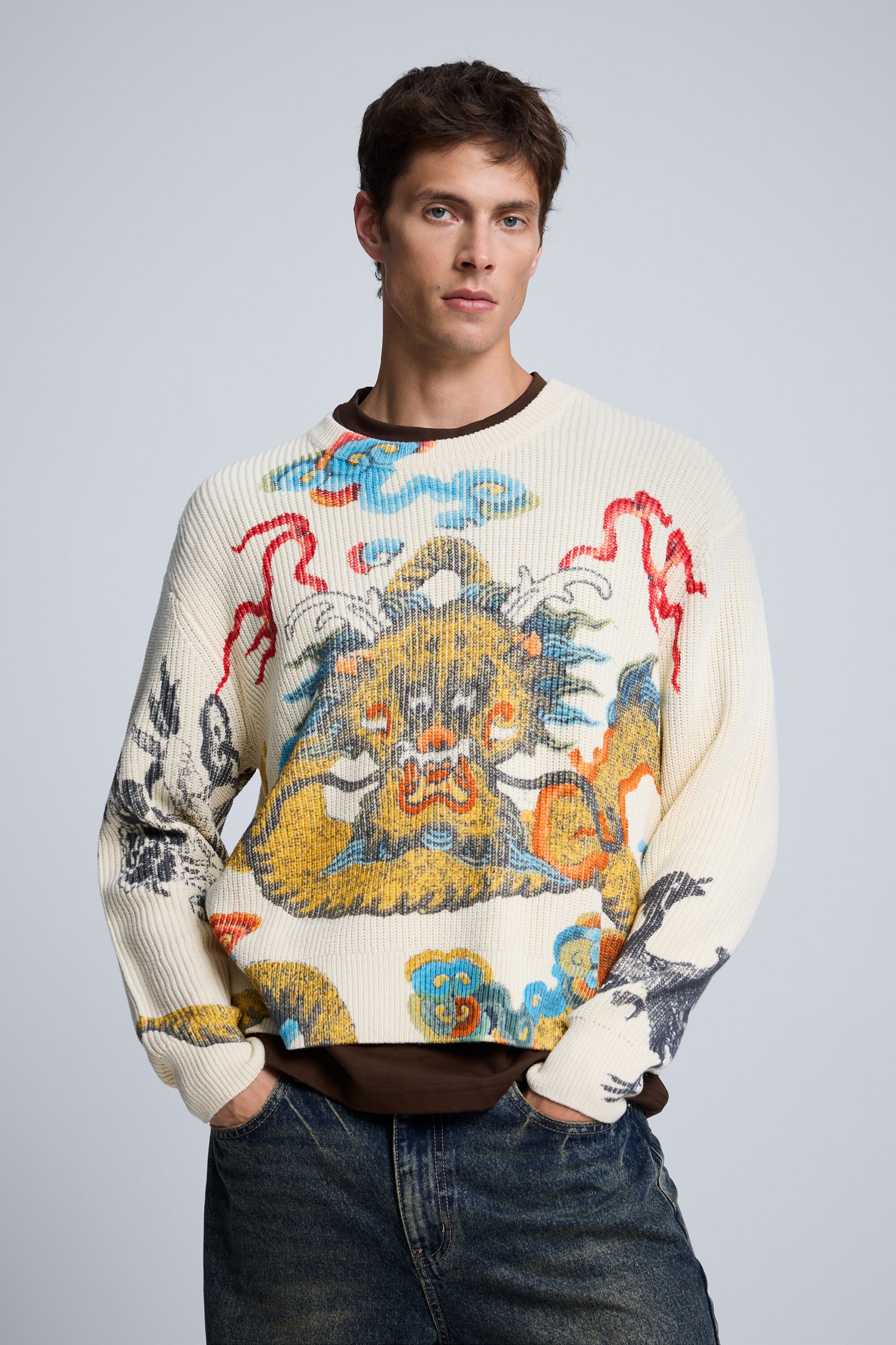 Japanse print trui - WHITE - M