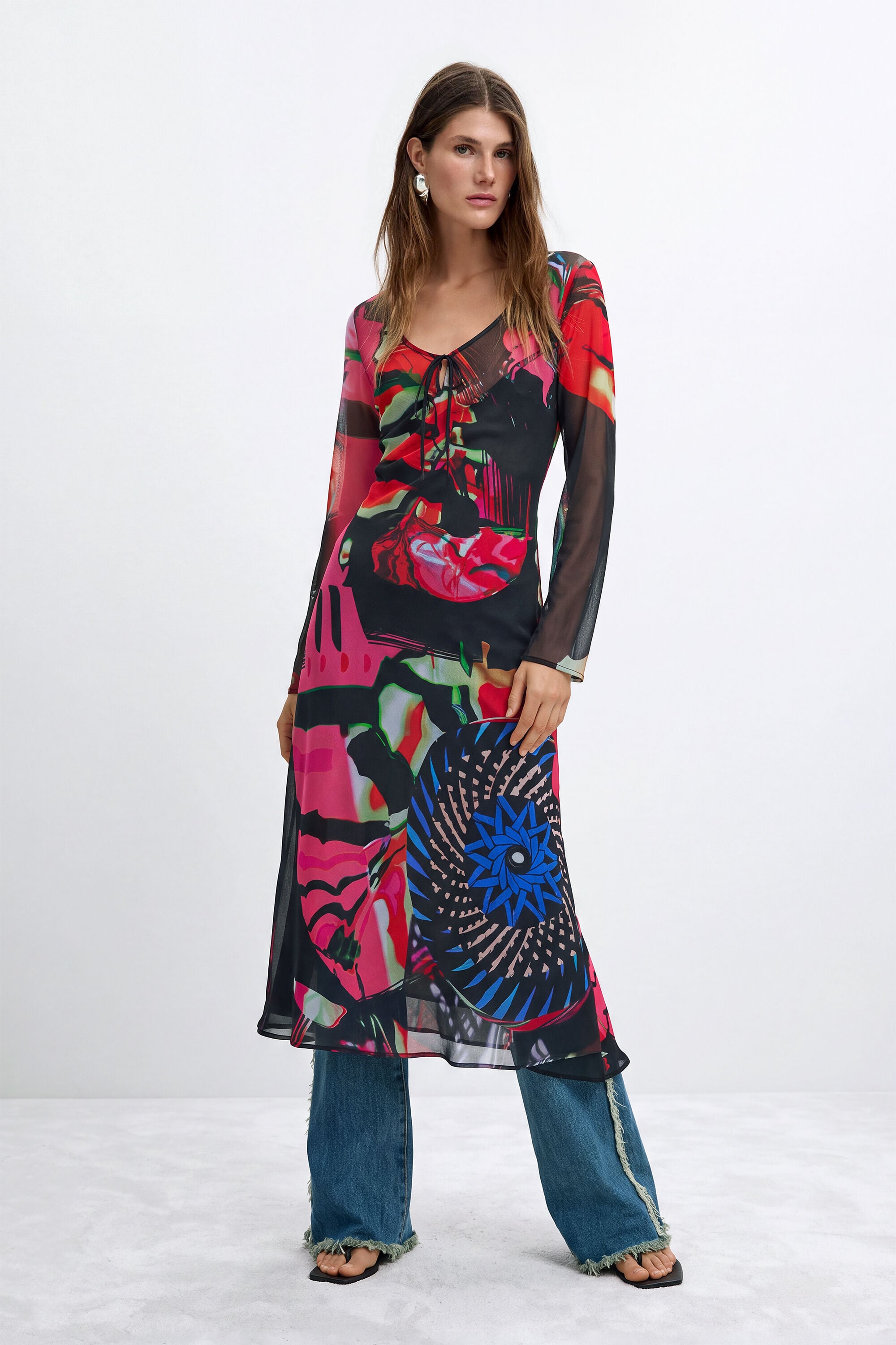 Printed Long-Sleeve Dress M. C. Lacroix - BLACK - L - Image 1