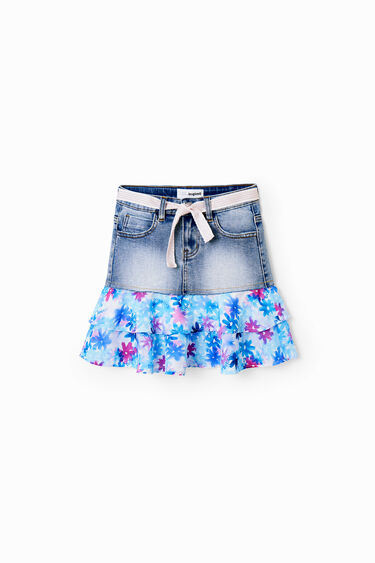 Floral ruffle denim mini skirt | Desigual