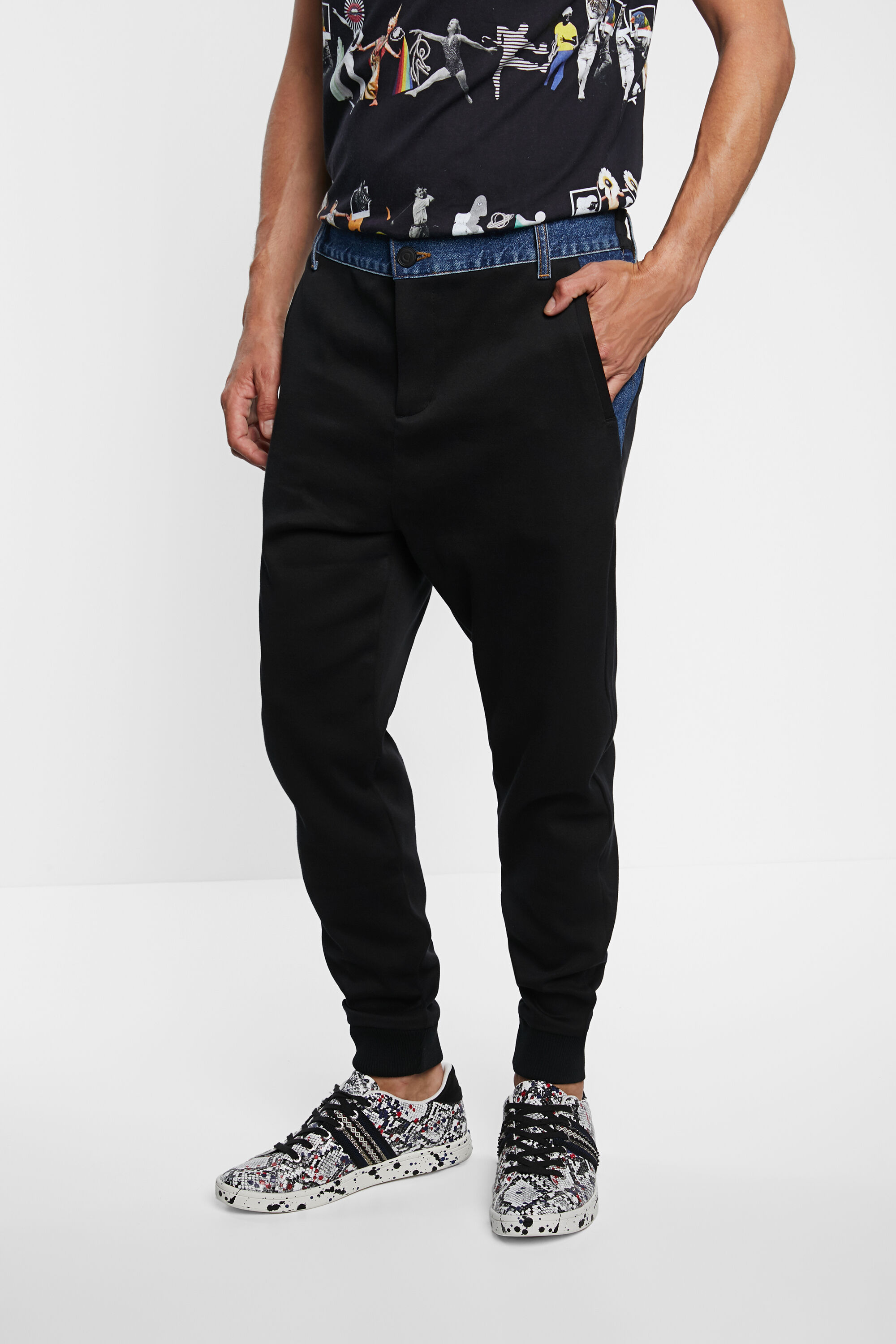 Shop Desigual Jogging Trousers Plush Denim In Black