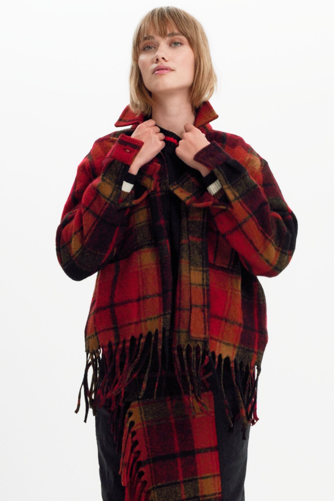 Short plaid wool jacket