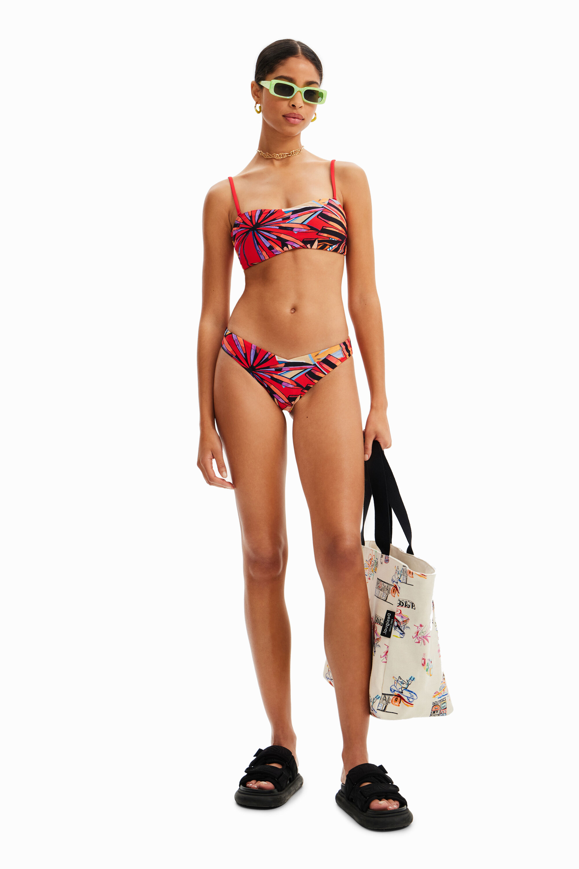 Tropical bandeau bikini top - ORANGE - S