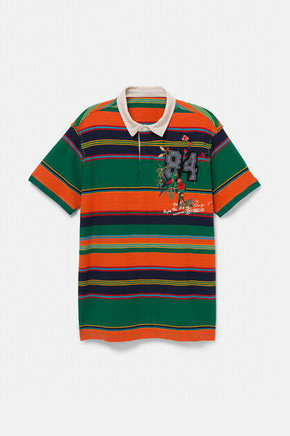 Gestreiftes Polo-T-Shirt mit Patch und Stickerei