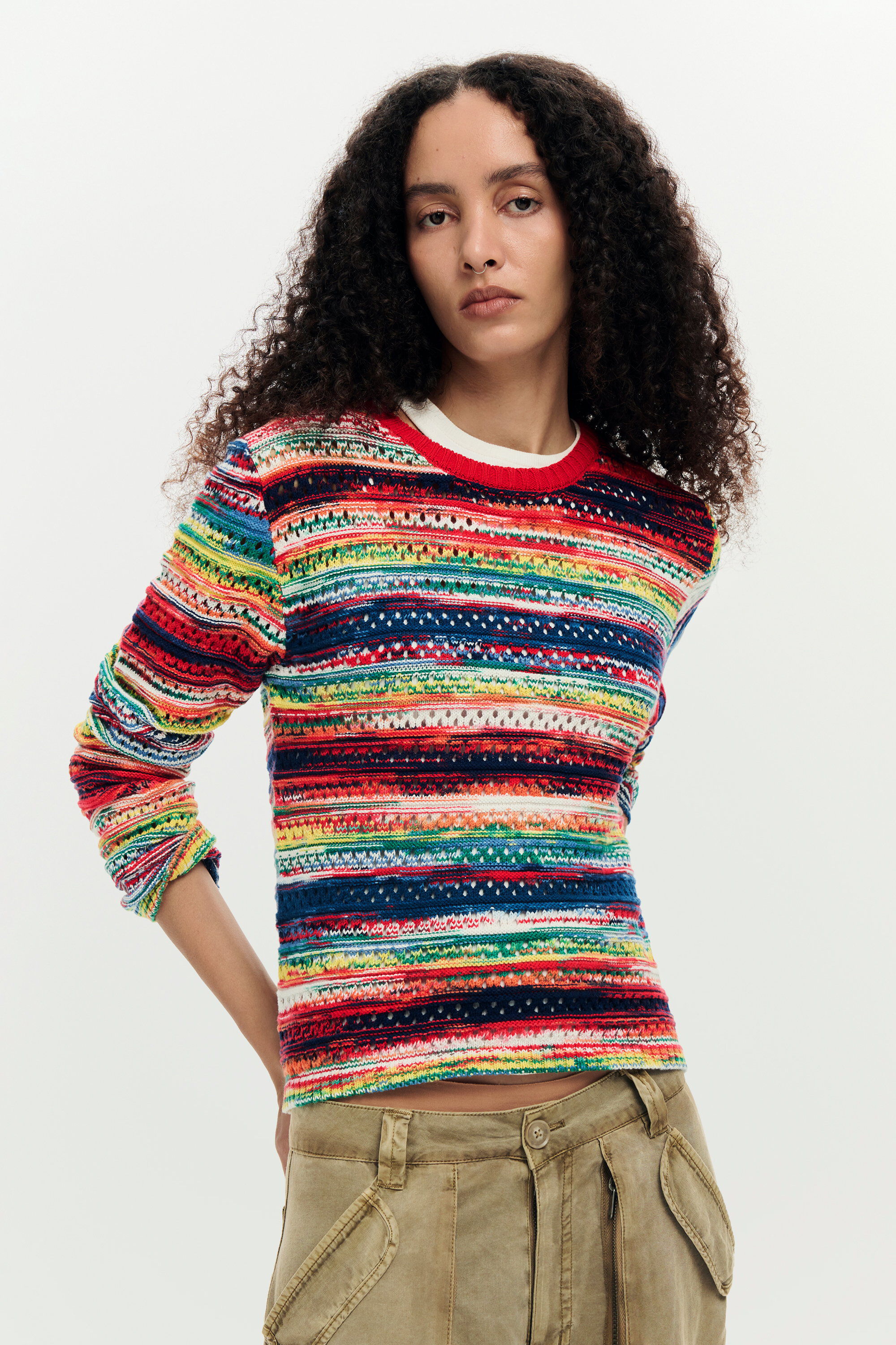 Desigual, Mehrfarbiger melierter pullover, Baumwolle, Rot, L