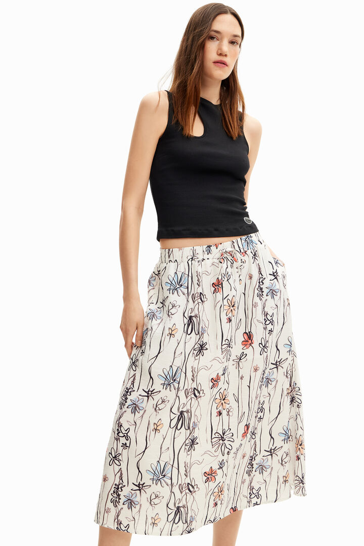 Falda midi flores ilustradas | Desigual