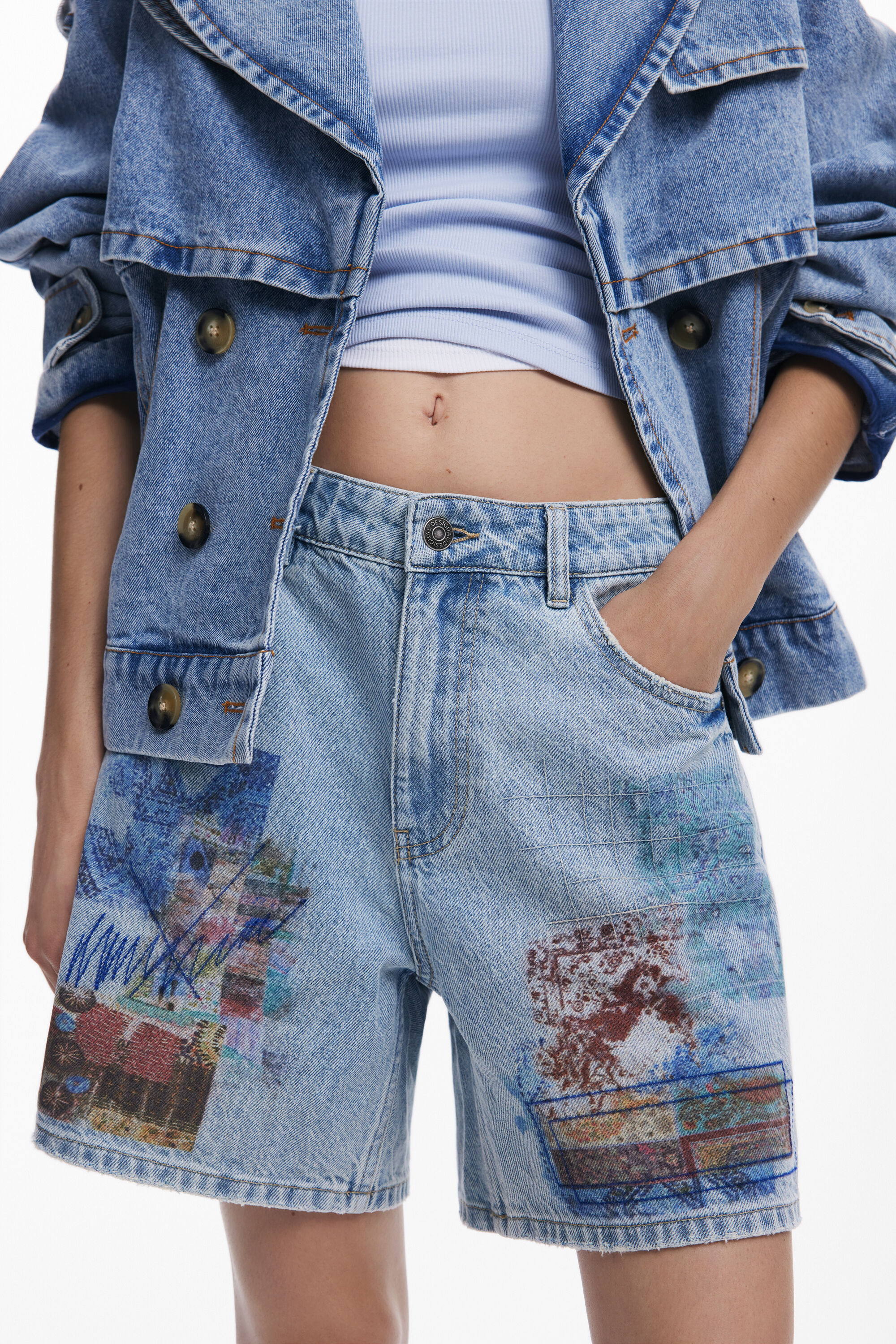 DESIGUAL ETNIC DENIM BERMUDA SHORTS