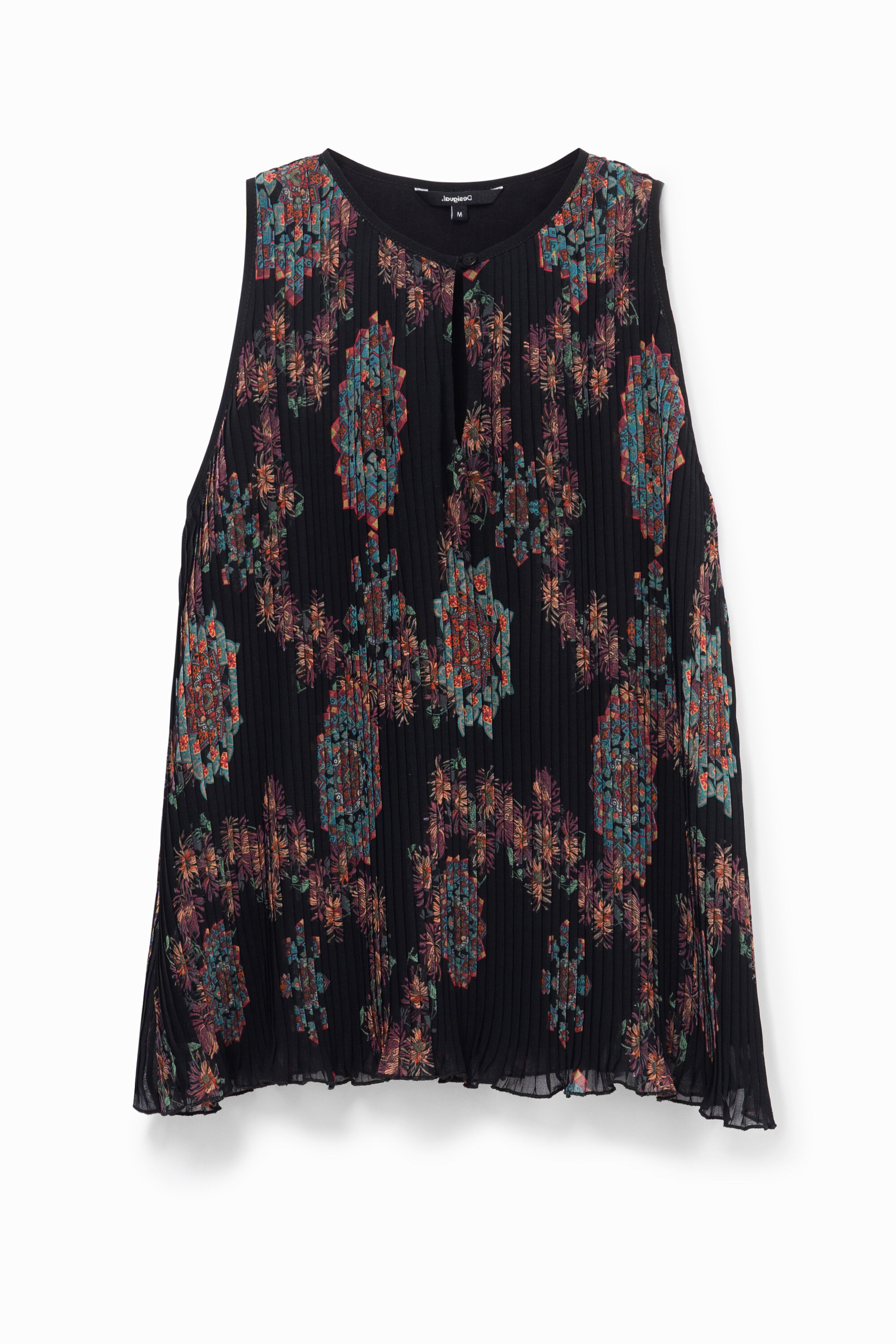 Schwarze, ärmellose Plissee-Bluse