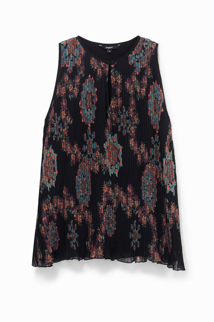 Black sleeveless pleated blouse | Desigual