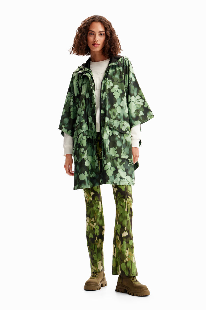 Hooded camo raincoat