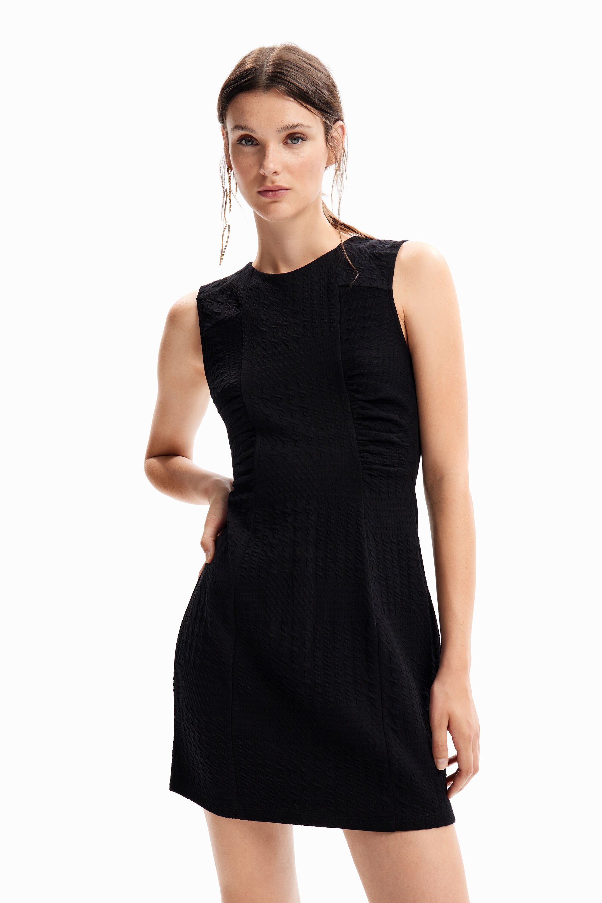 Textured mini dress - BLACK - XL