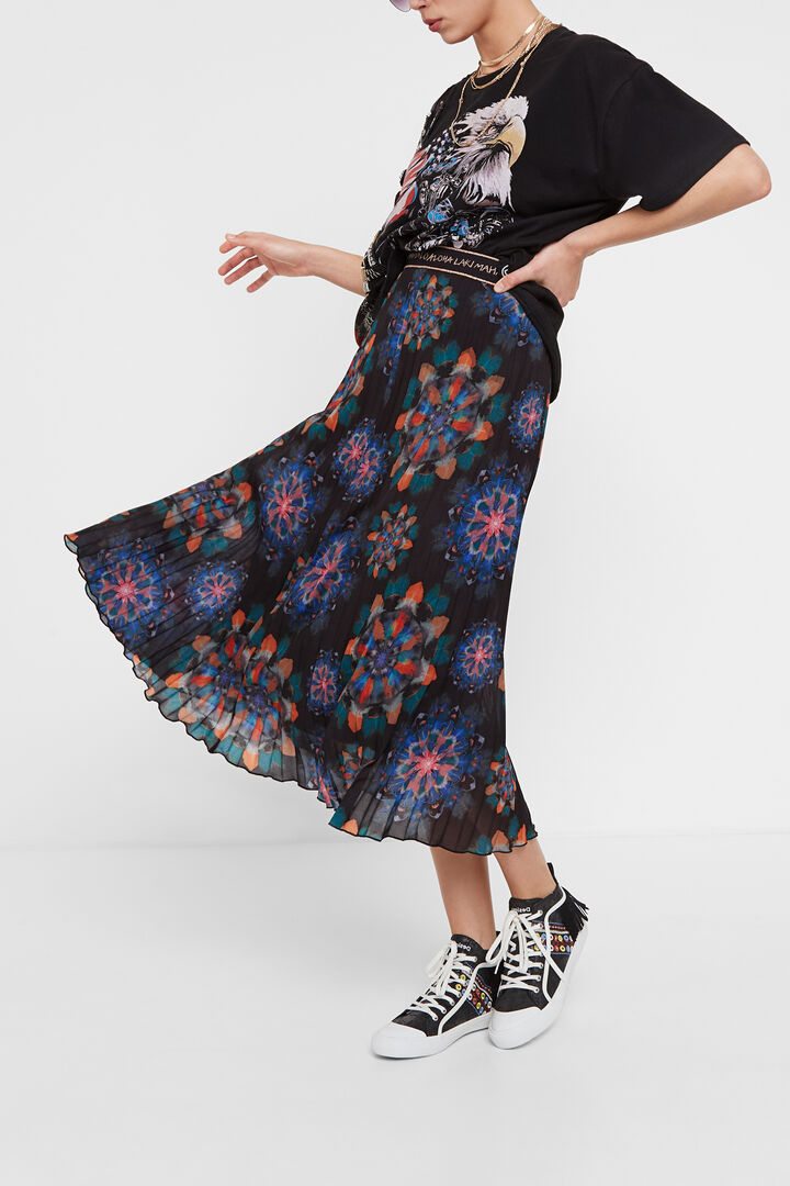 Saia midi plissada mandalas | Desigual