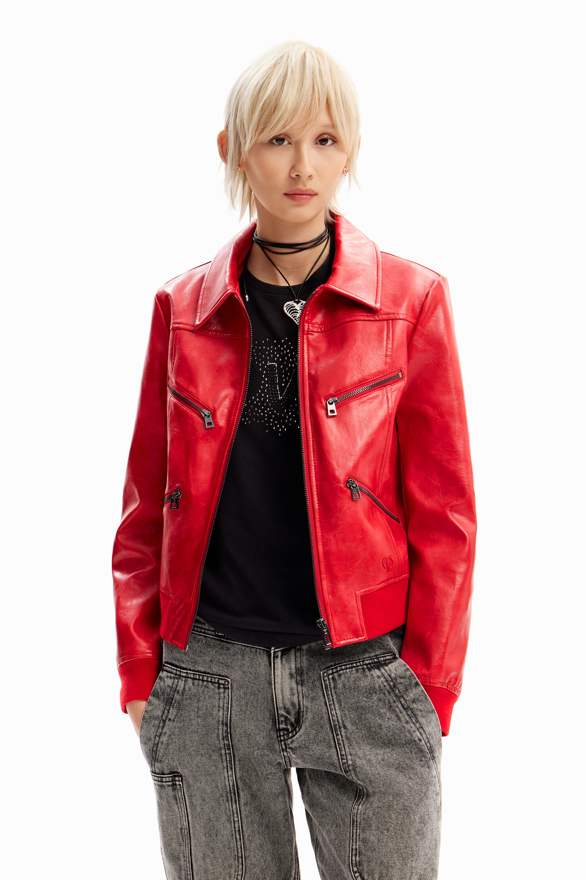Retro biker jacket - RED - M
