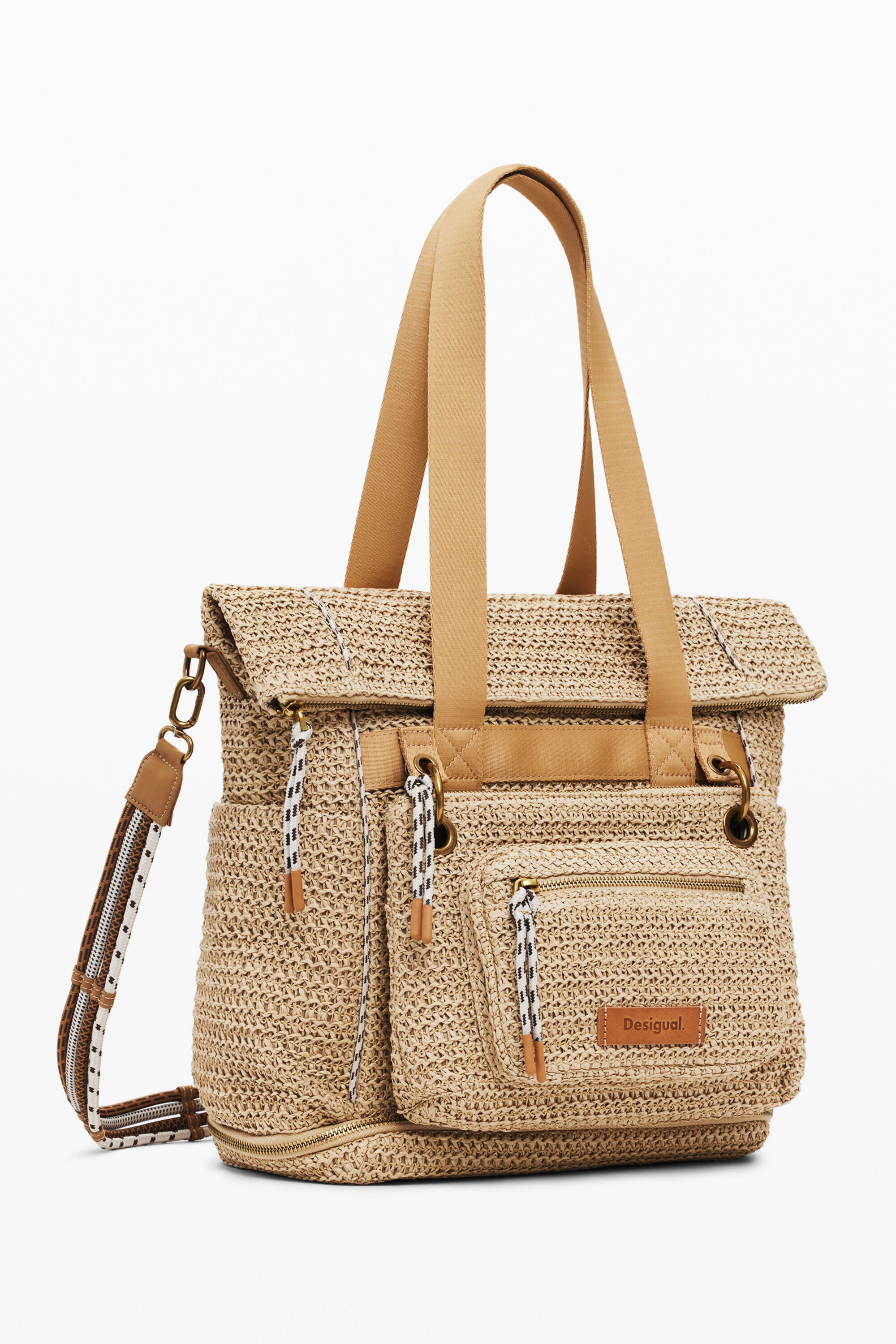 【セール】新品✨Desigual 2025新作 多収納レディースバッグ Large modular raffia backpack brown women's accessories I Desigual.com