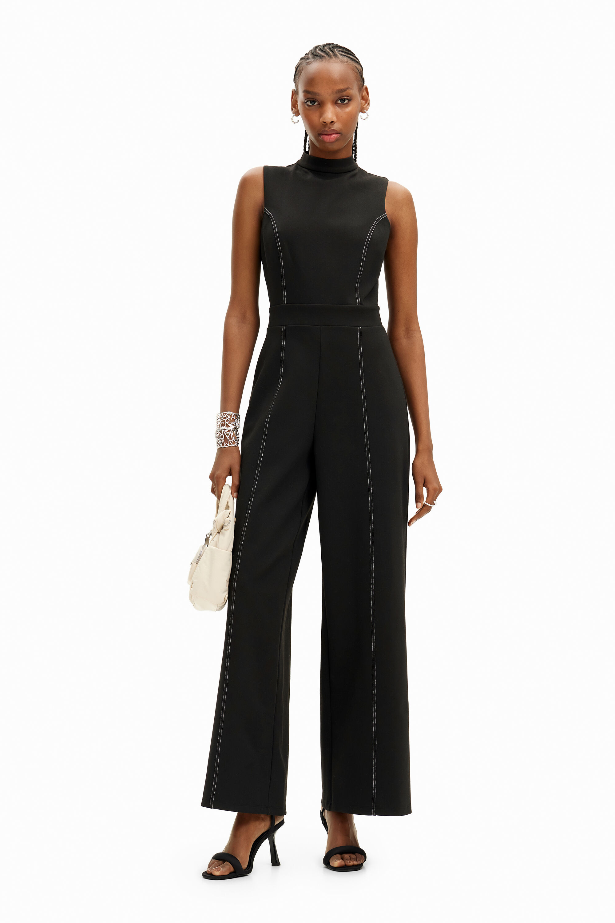 Shop Desigual Stitching Culotte Jumpsuit In Black