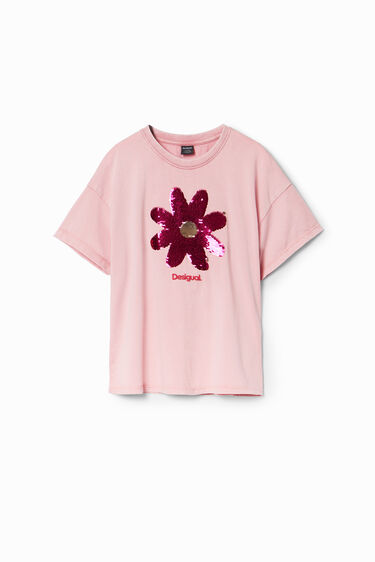 Camiseta flor lentejuelas | Desigual