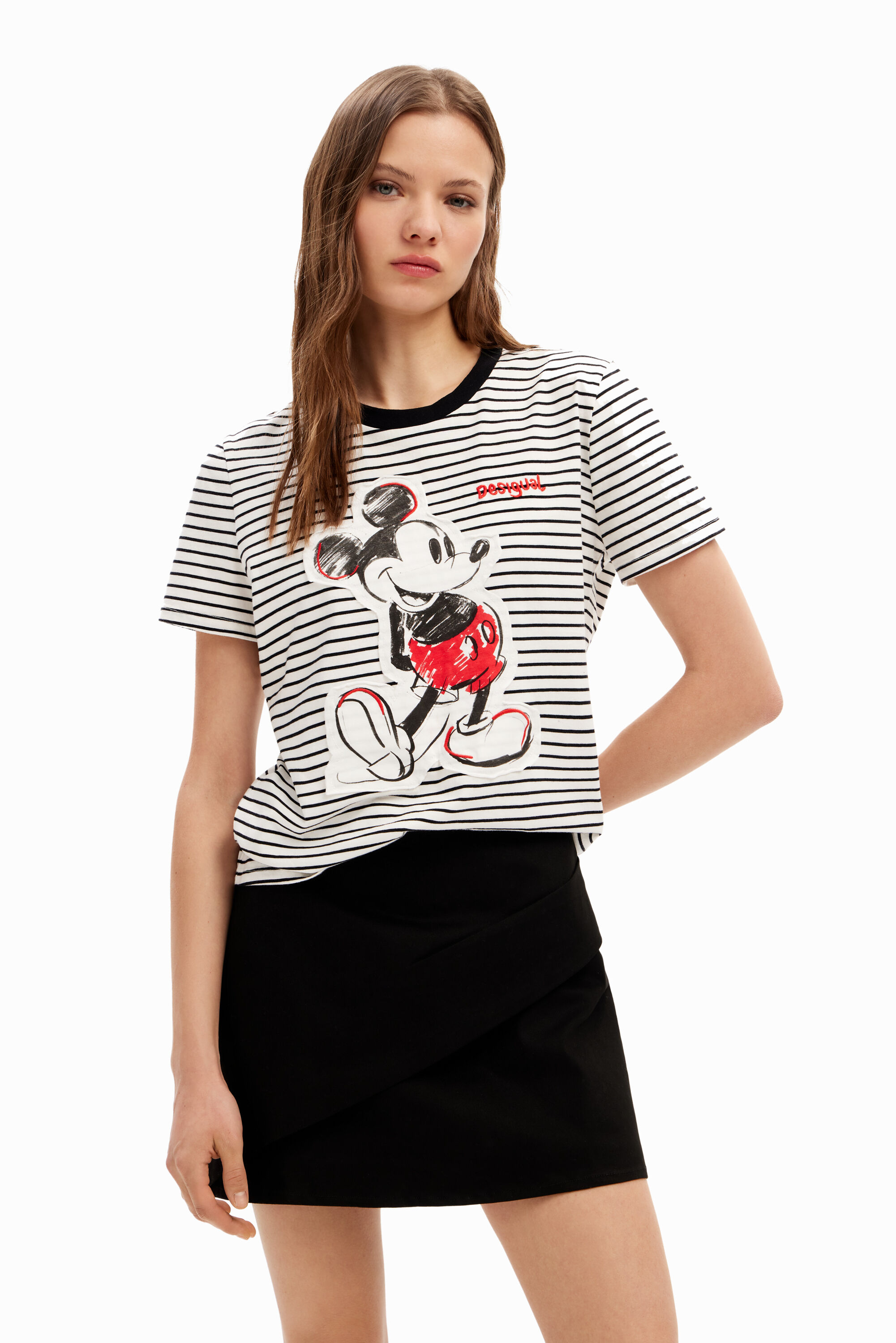 Striped Mickey Mouse T-shirt - WHITE - S