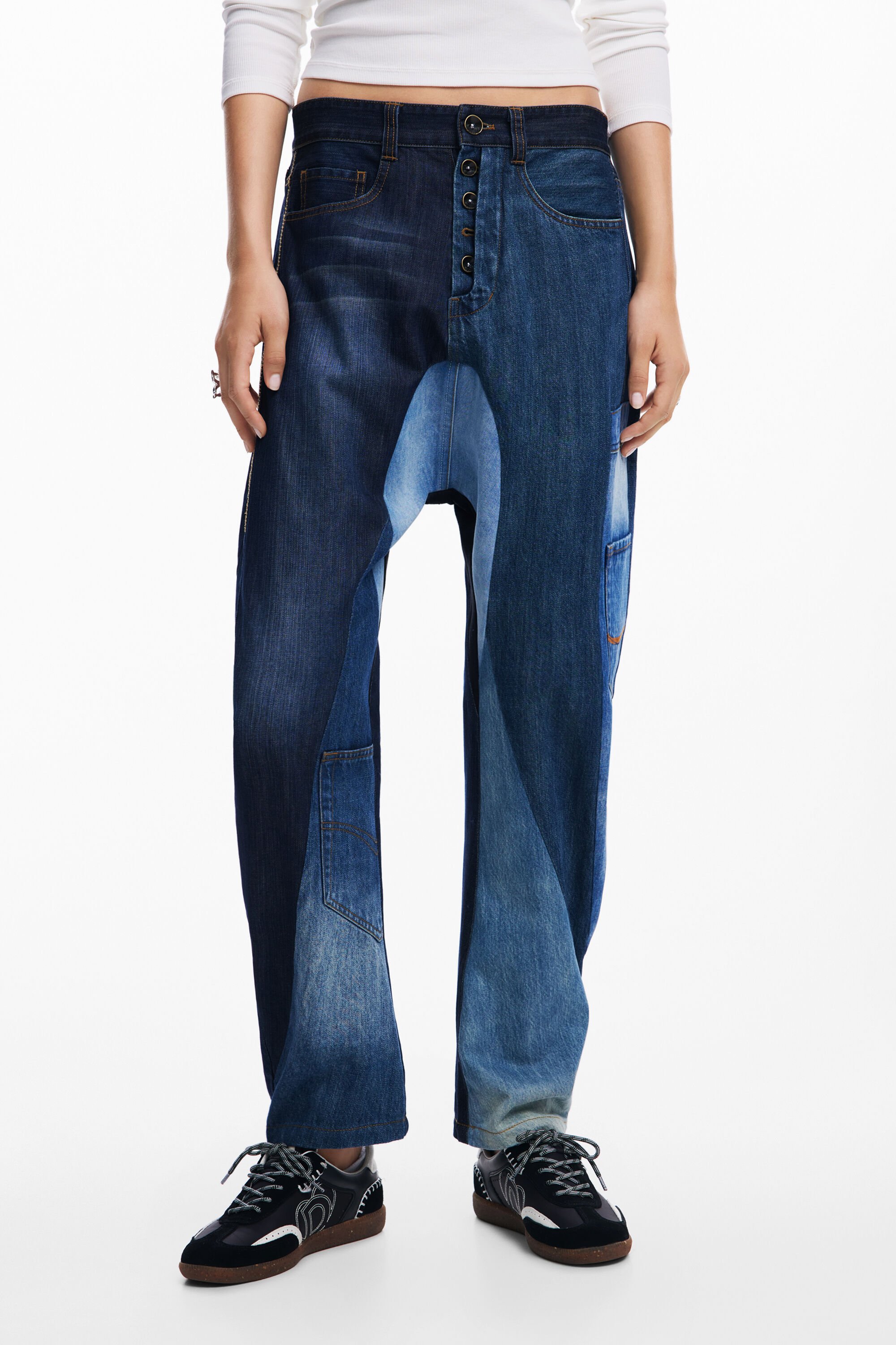 Desigual Patch Denim Pants In Blue
