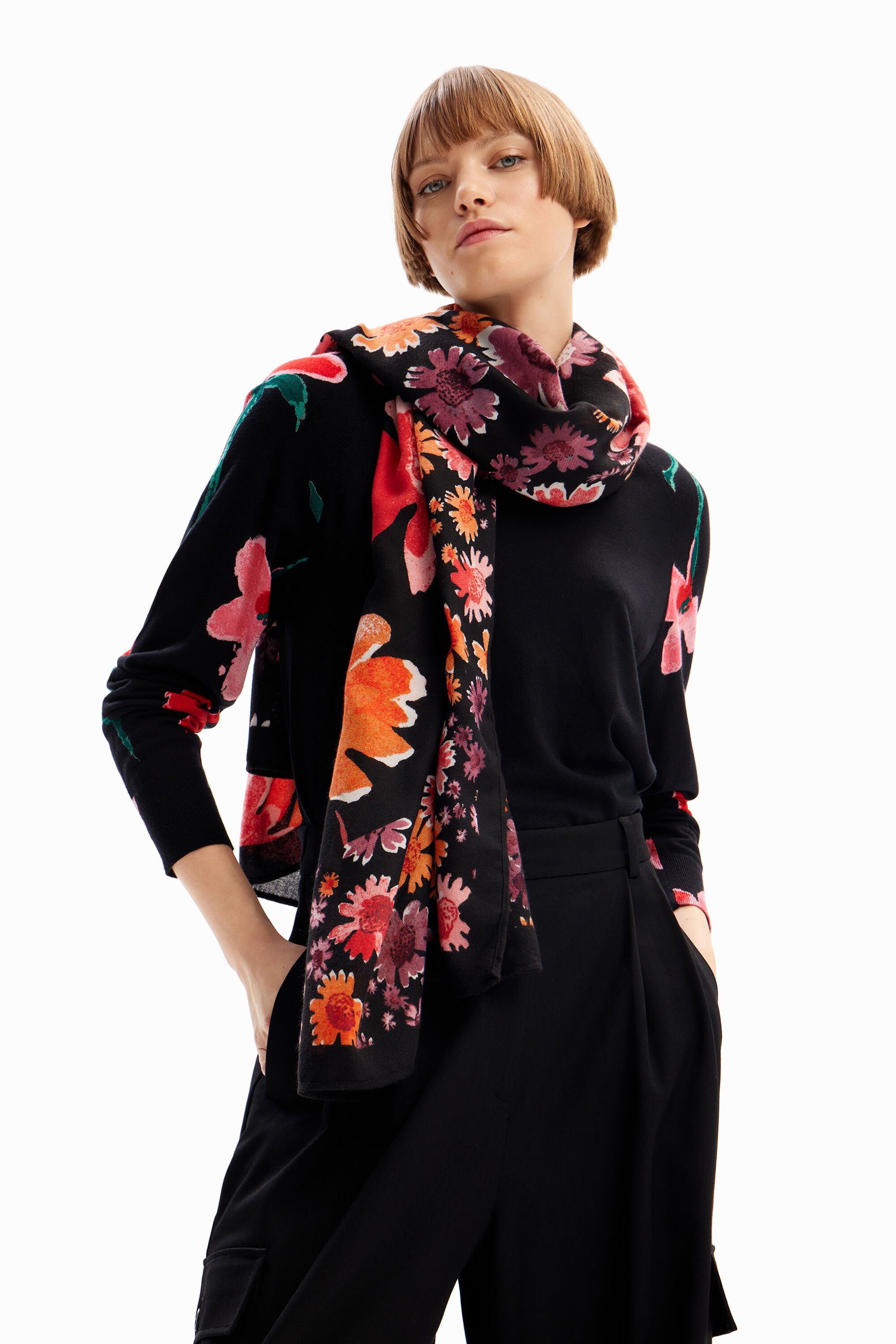 Desigual Rectangular floral foulard