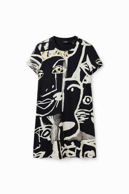 T-Shirt-Minikleid Gesichter
