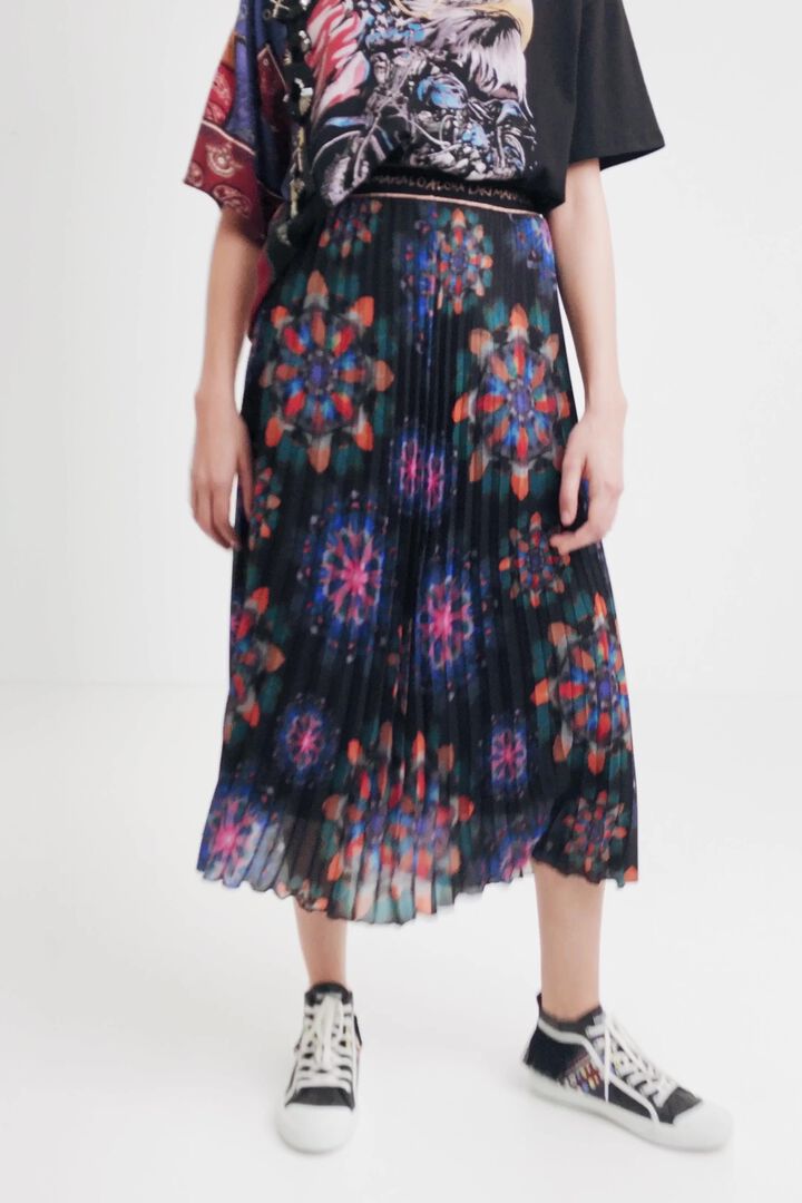 Saia midi plissada mandalas | Desigual